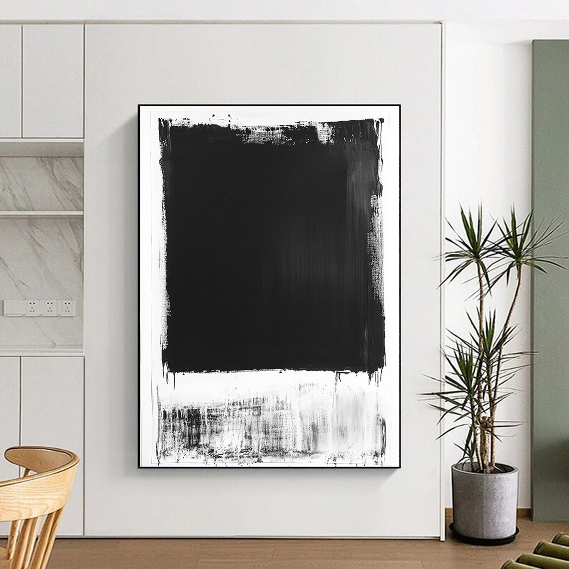 Black and White Bold Rectangle "Minimal Impact" Painting On Canvas HB276