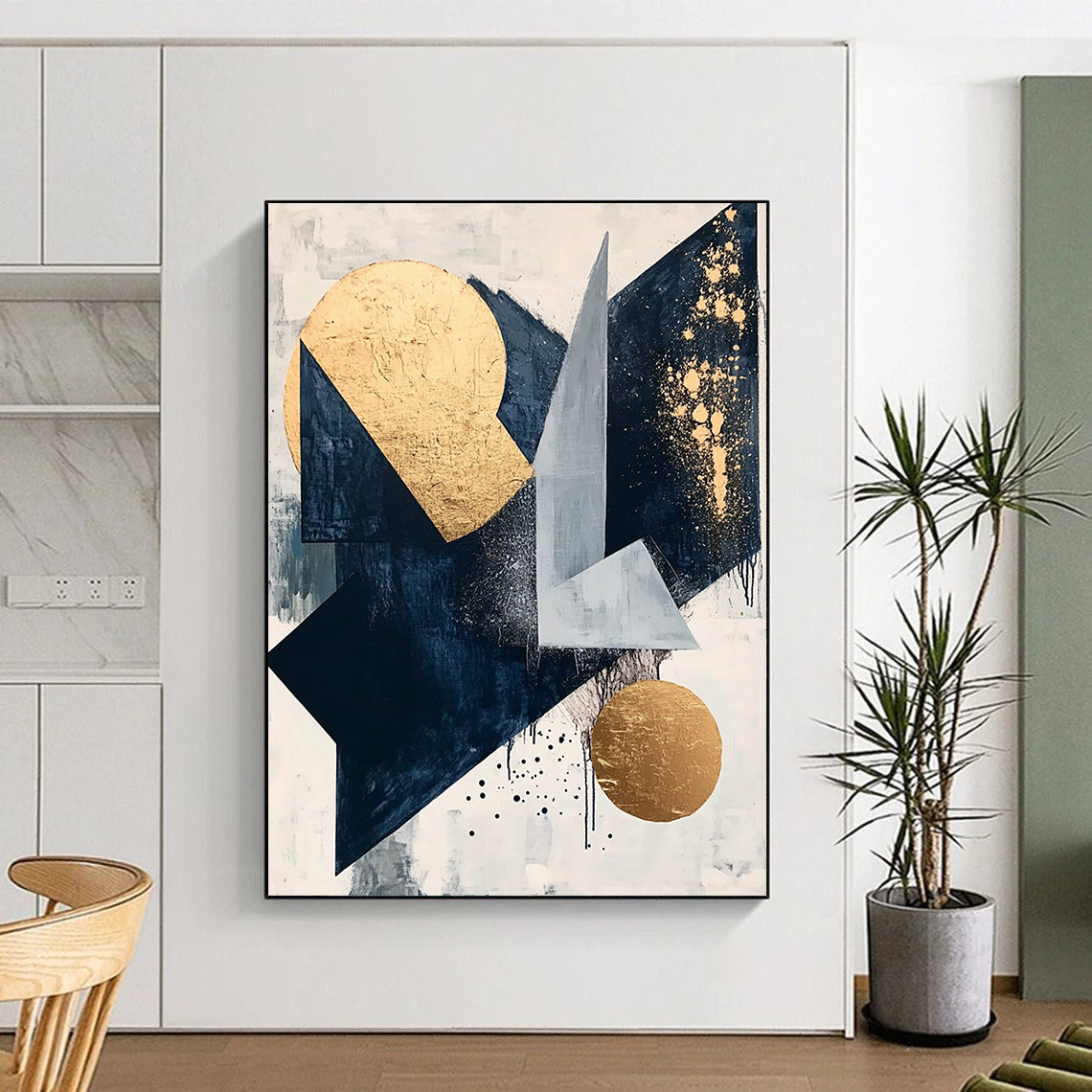 Geometric Shapes with Gold Accents "Elegant Geometry" Painting On Canvas HB292