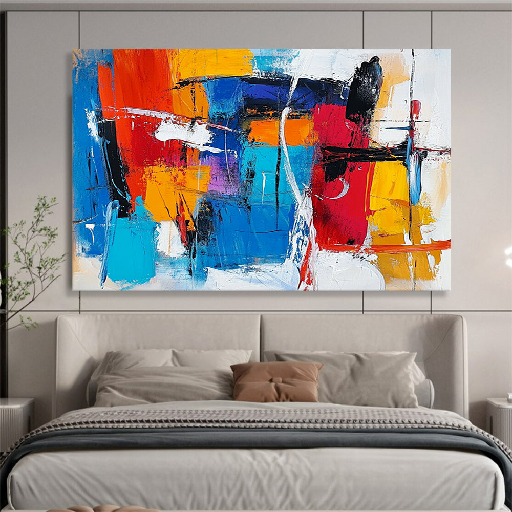 “Vibrant Abstract Expressionist” - Red, blue, yellow, orange, white; Bold abstract expressionist brushstrokes; Acrylic Painting On Canvas HB1239