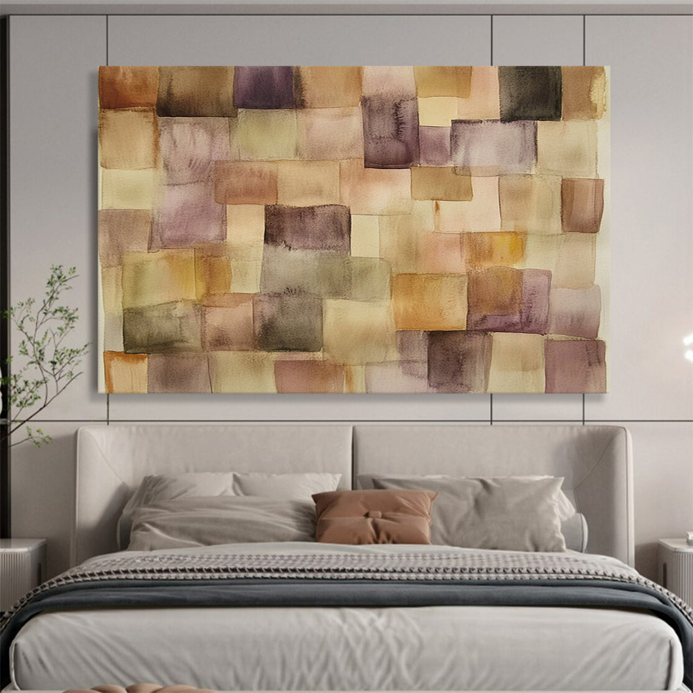“Watercolor Square Patchwork” - Brown, Purple, Beige, Softly Blended Square Shapes - Watercolor Painting HB1768