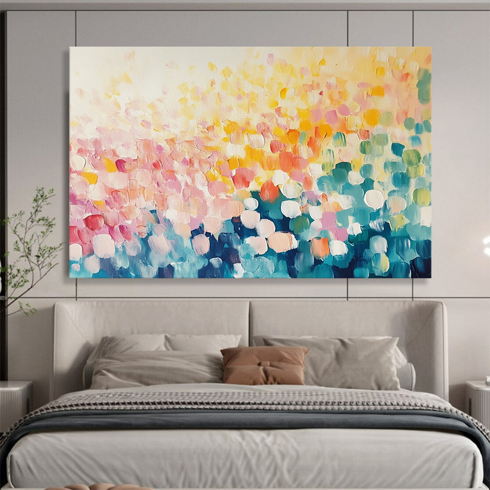 “Blossom - Dot Paradise” - Pastel circles, vibrant hues, Pointillist - Inspired Painting On Canvas HB0572