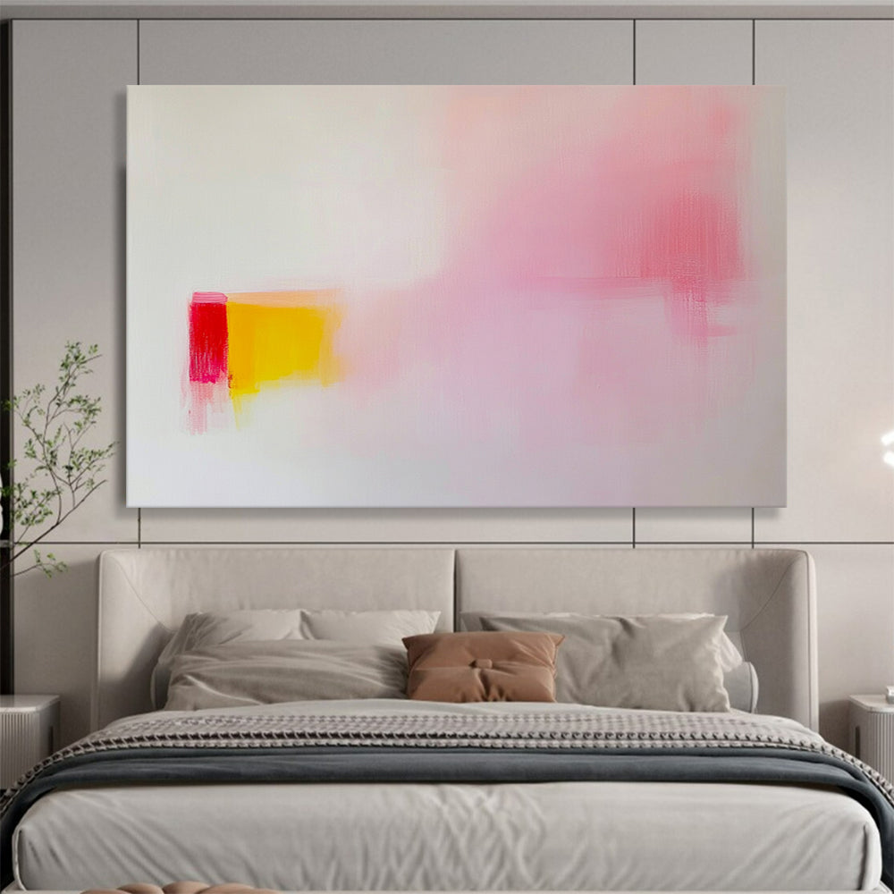 “Soft Color Block Abstraction” - Pink, yellow, red blocks, white background, Minimalist Color Field Painting On Canvas HB0605