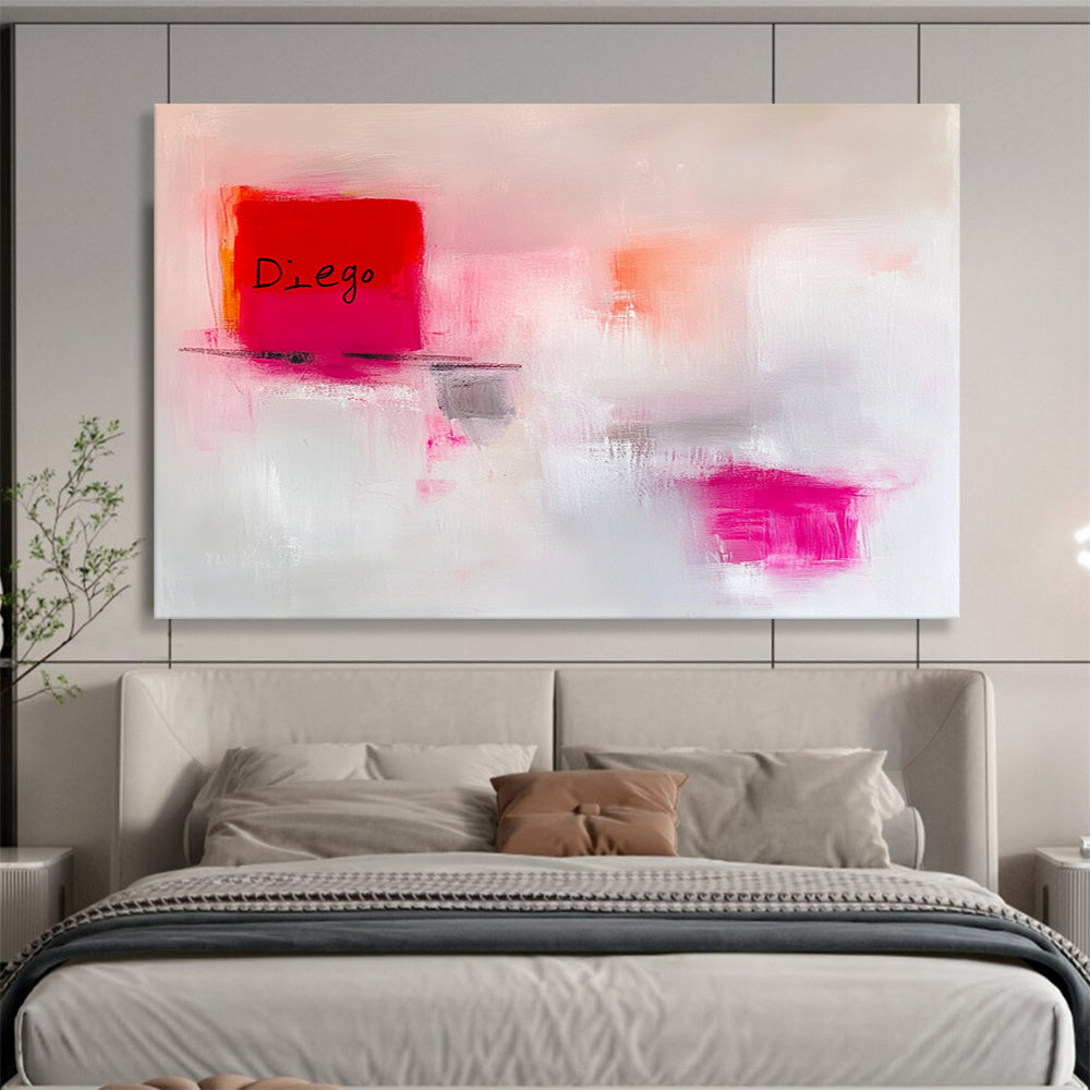 “Pink and Red Abstract” - Pink, Red, Gray, Minimalist Shapes - Acrylic Painting HB1482