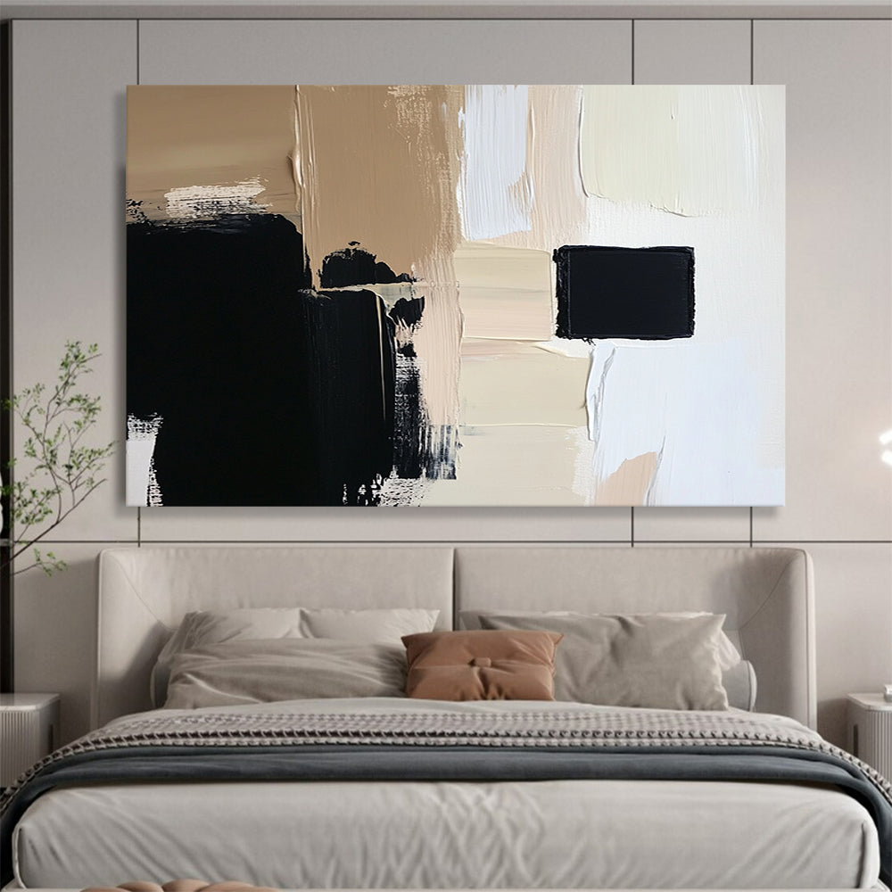 “Neutral Geometric Layers” - Beiges, Blacks, Whites, Abstract Geometric Shapes - Acrylic Painting HB1624