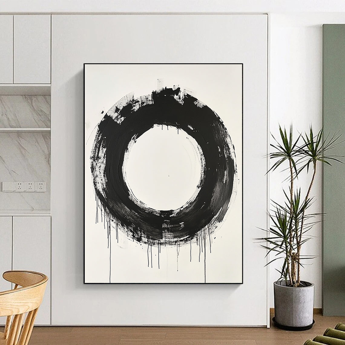 Black Circular Brushstroke with Varied Texture - “Enso of Layers” Painting On Canvas HB249