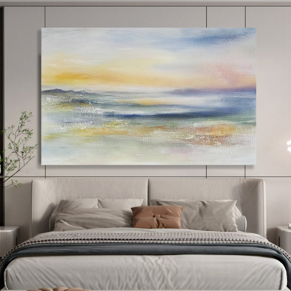 “Dreamy Horizon” - Yellow, Pink, Blue, Subtle Sky and Water Painting On Canvas HB0942