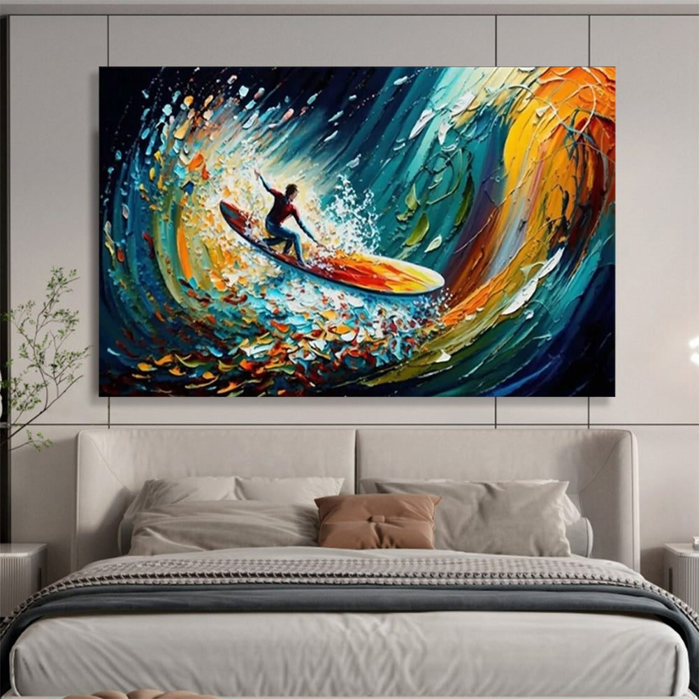 Surfer in Colorful Waves - Energetic Living Room or Game Room Art DLZ259