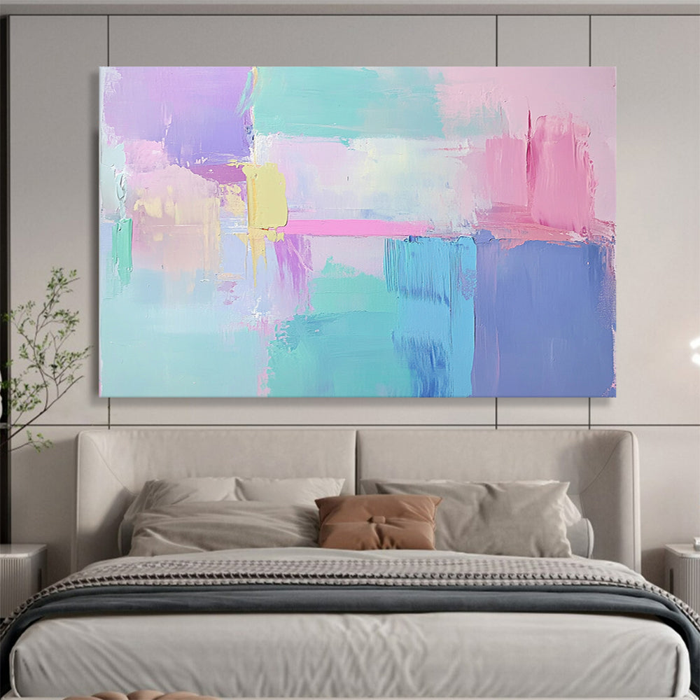 “Pastel Abstract Color Blocks” - Purple, pink, blue, green, yellow; Pastel abstract color blocks; Acrylic Painting On Canvas HB1279