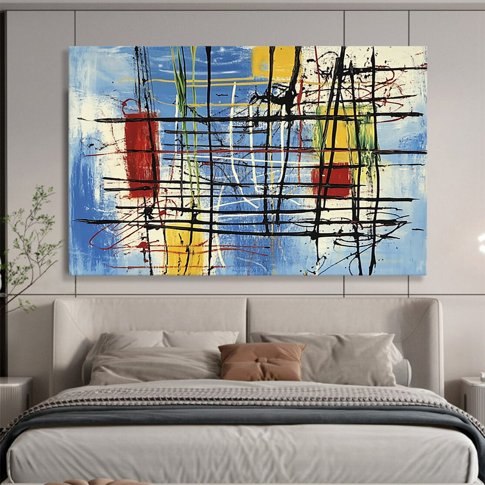 “Colorful Abstract Grid” - Blue, yellow, red, green, Abstract Expressionist Painting HB0641