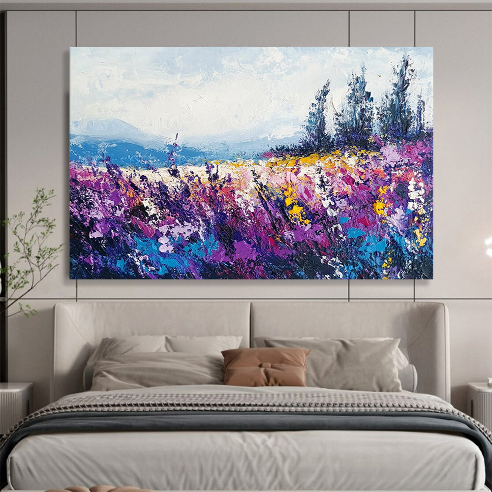 “Vibrant Wildflower Field” - Purples, Yellows, Blues, Colorful Meadow - Impressionist Oil Painting HB1563