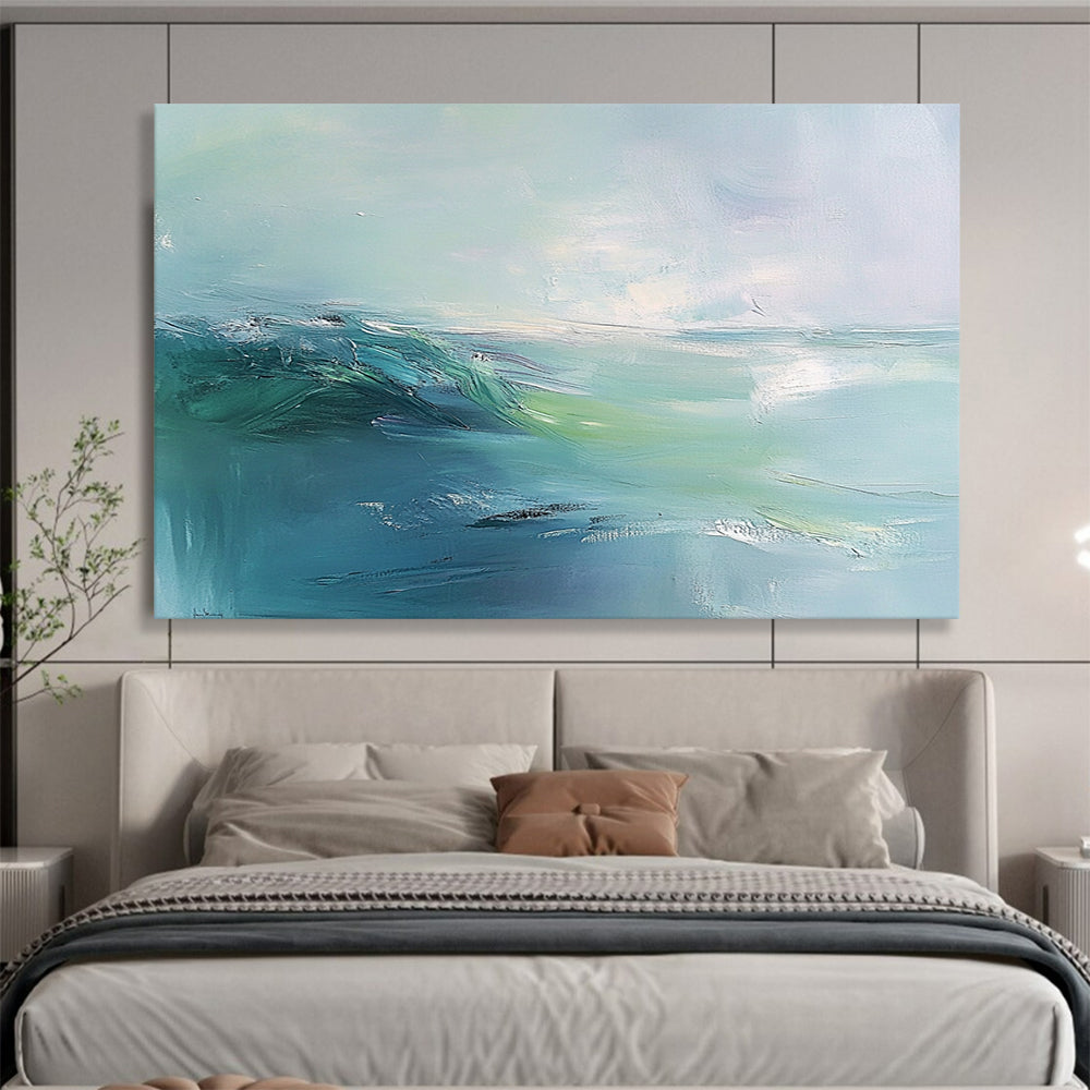 “Soft Green - Blue Abstract Wave” - Soft Green, Blue, Abstract Wave, Expressive Brushstrokes HB1123