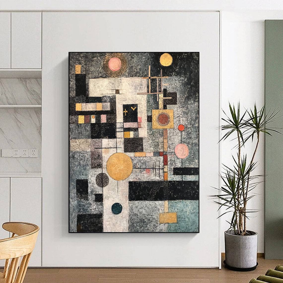 Multicolored Geometric Abstract - “Whimsical Geometric Dream” Painting On Canvas HB208