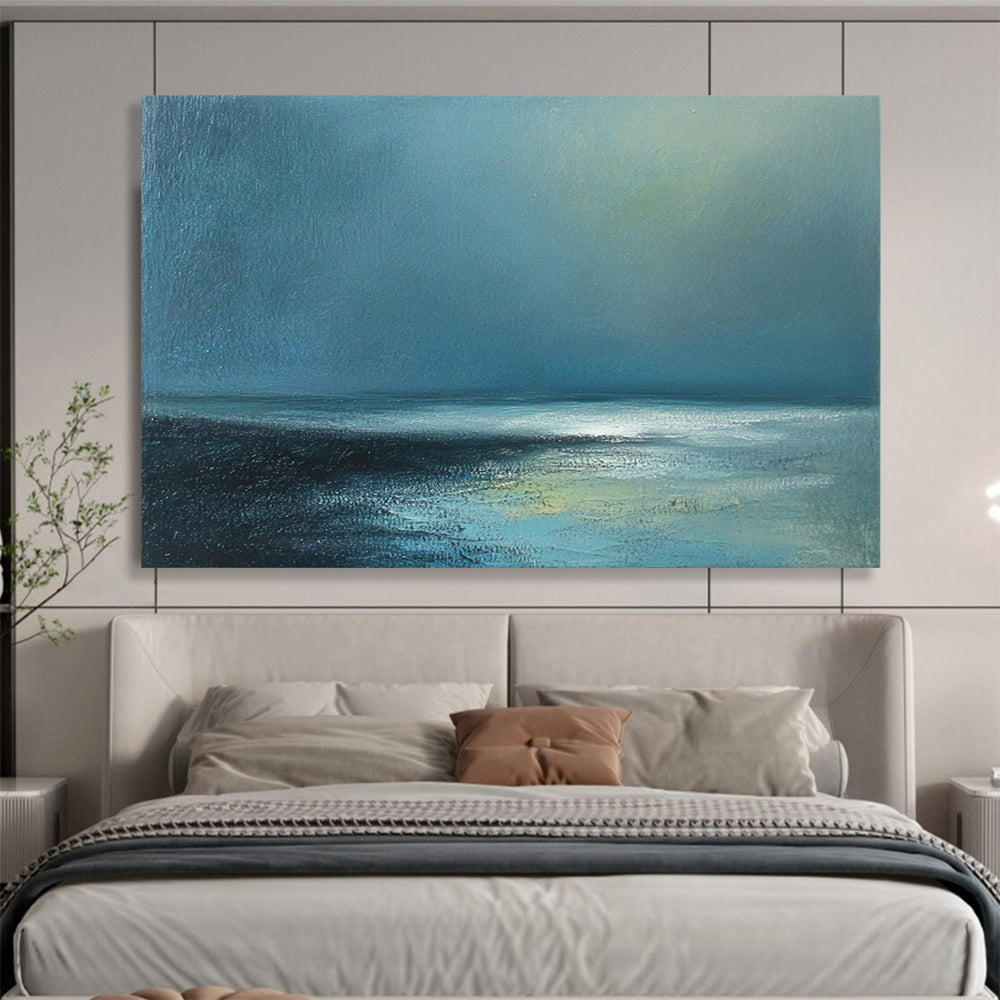 “Deep Blue Sea” - Dark Blue, Light Blue, Hints of Green, Calm Ocean and Sky Painting On Canvas HB0922