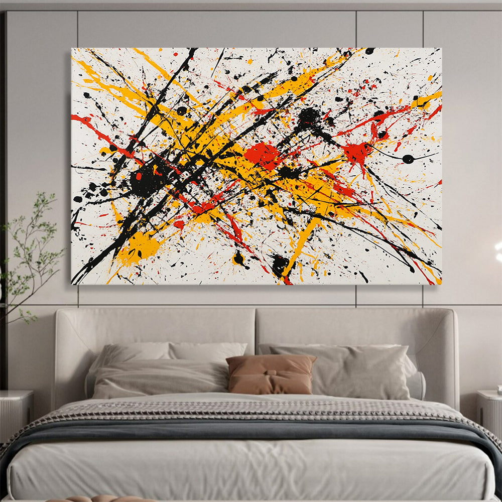 “Splatter Paint Energy Burst” - Yellow, Red, Black, Splatter Strokes Painting On Canvas HB0769