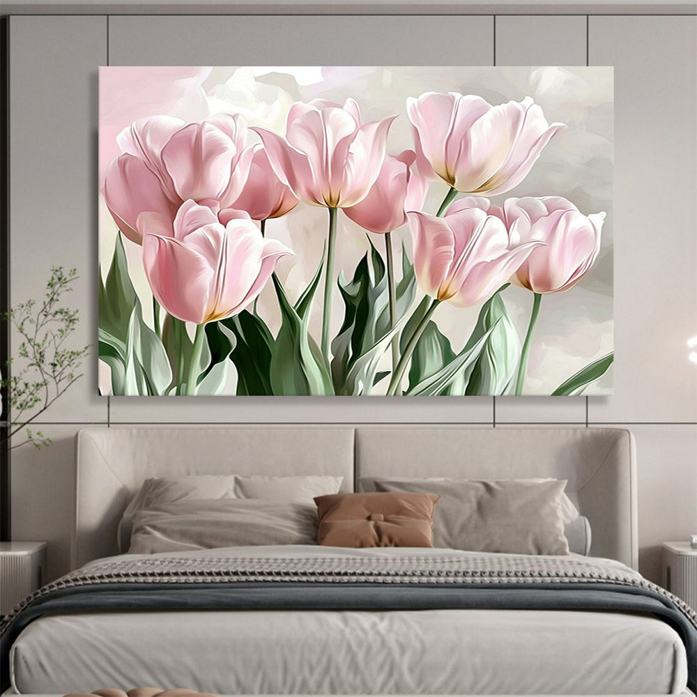 “Soft Pink Tulips” - Pale Pinks, Greens, Realistic Tulip Bouquet - Digital Painting HB1729