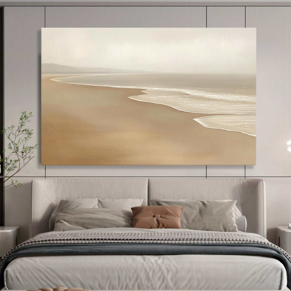 “Neutral Toned Beach Serenity” - Beiges, Whites, Subtle Browns, Calm Beach - Oil Painting HB1618