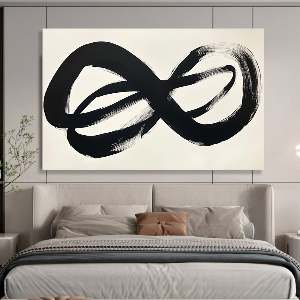 “Black Infinite Strokes” - Black, White, Minimalist Abstract Painting On Canvas HB0705