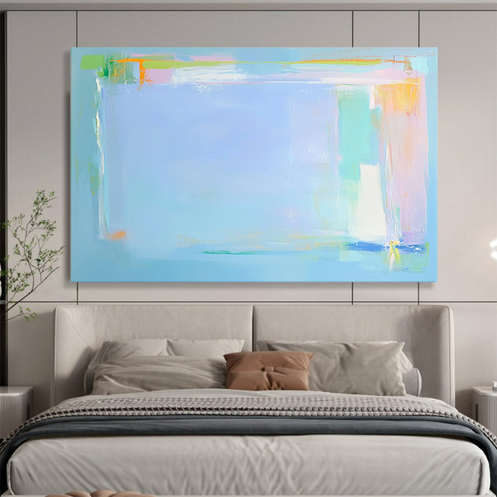 “Soft Color Block Abstraction” - Light blue, pastel green/orange, minimalist blocks, Abstract Painting On Canvas HB0587