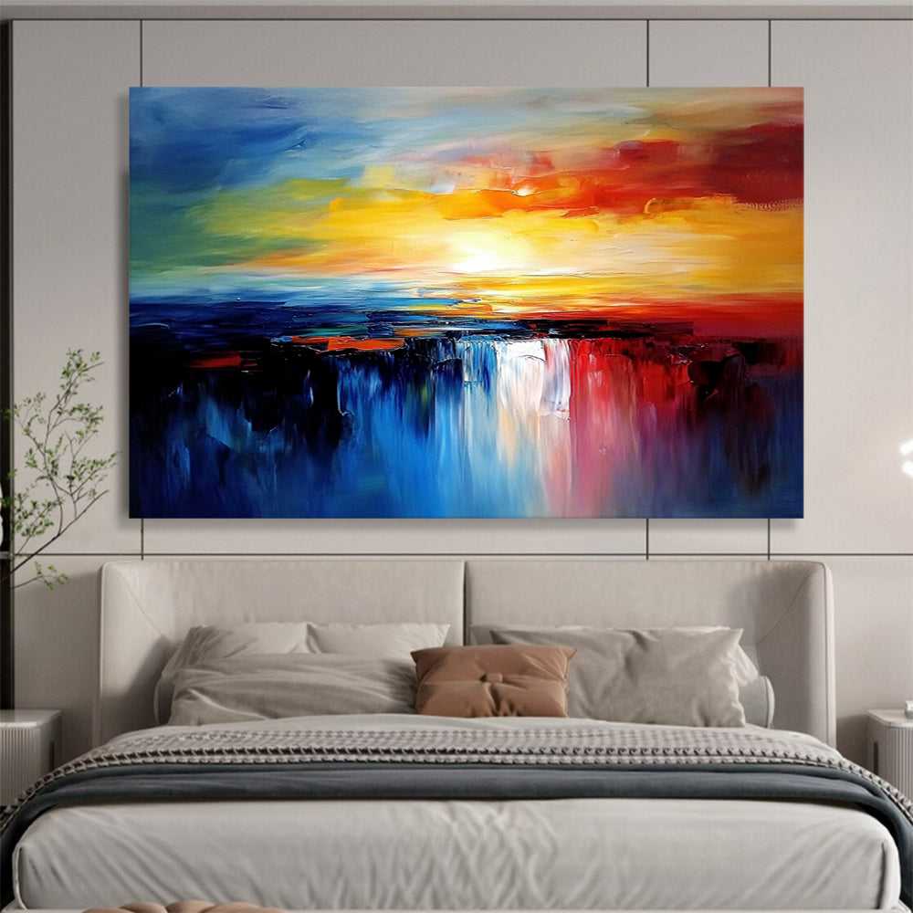 Vibrant Sunset Waterfall - Colorful Abstract Landscape Painting On Canvas HB0431