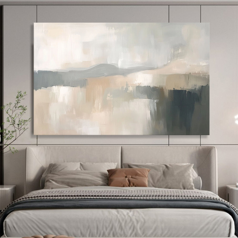 “Ethereal Gray Landscape” - Soft Grays, Beiges, and Whites, Dreamy Abstract Landscape with Hints of Water Painting On Canvas HB0914