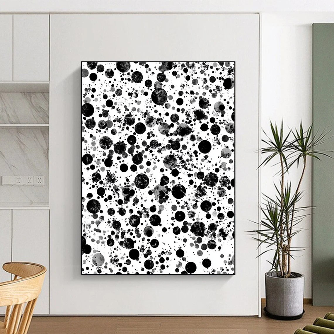 Black, Gray and White Dots "Cosmic Dots" Painting On Canvas HB256