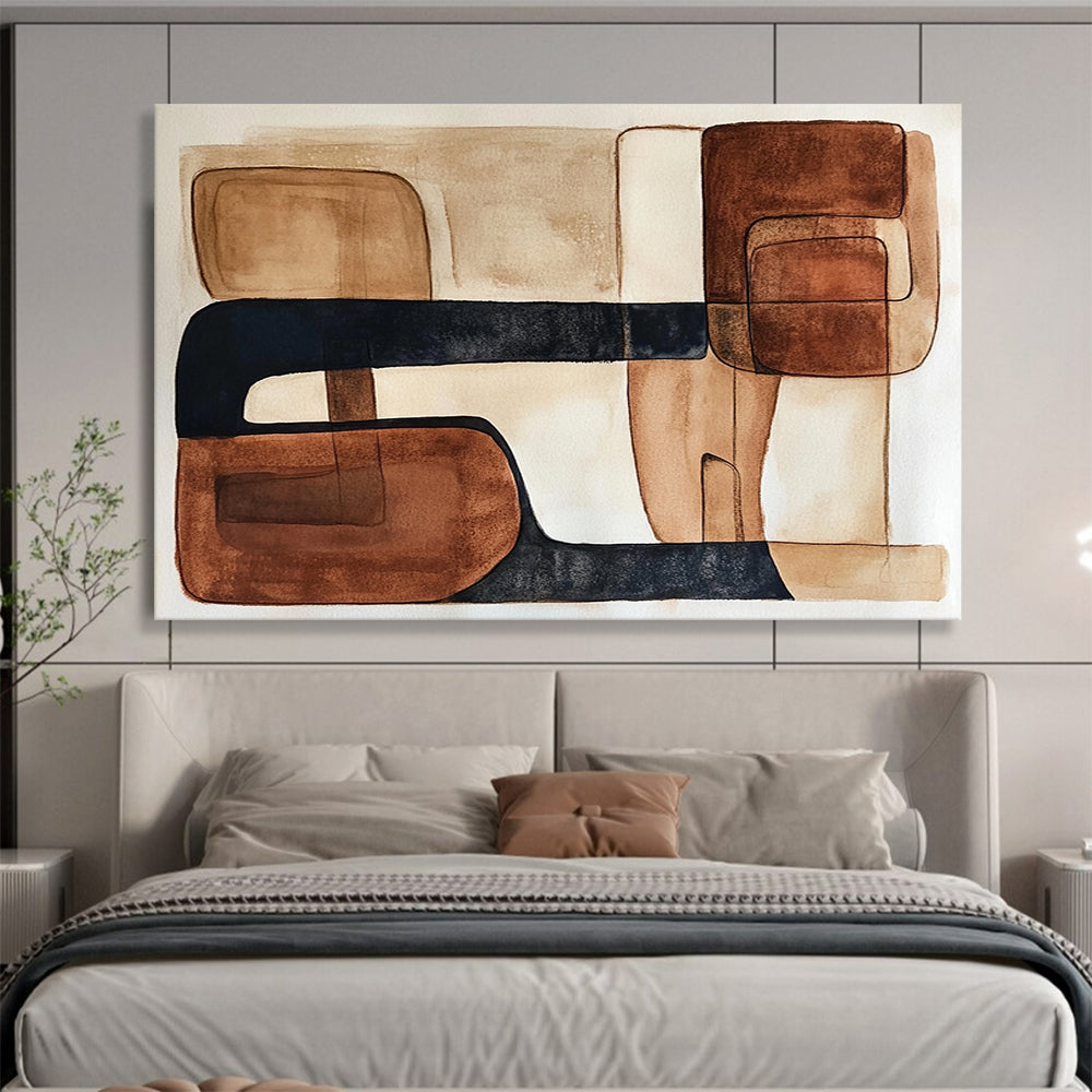 “Earthy Geometric Harmony” - Browns, Blacks, Beiges, Abstract Shapes - Watercolor Abstract Painting HB1556