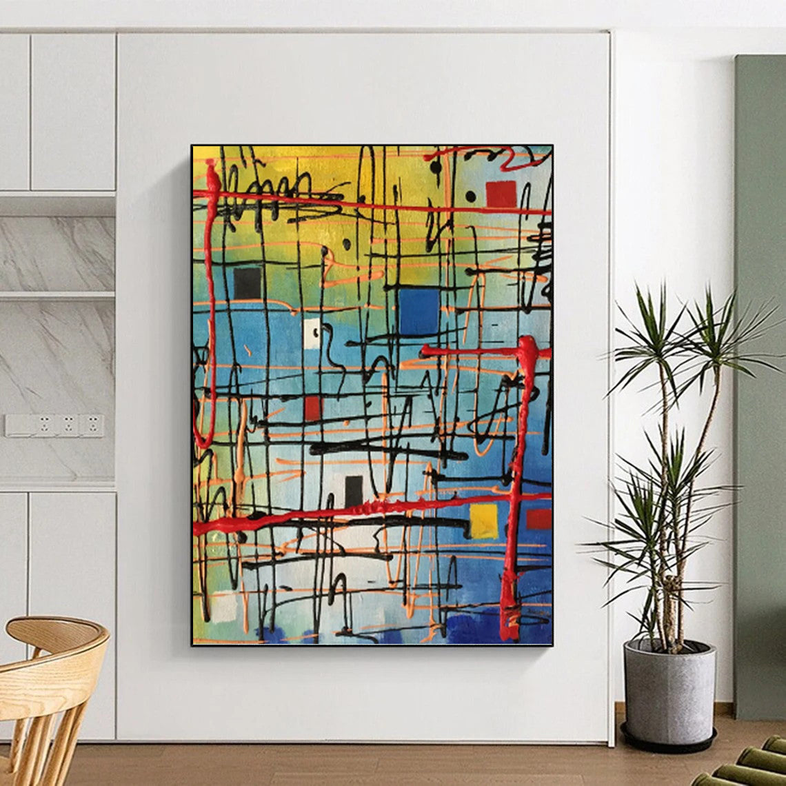 Grand Vertical Hand - Painted Textured Custom Abstract Artifact for Bedroom and Living Room DKH1582
