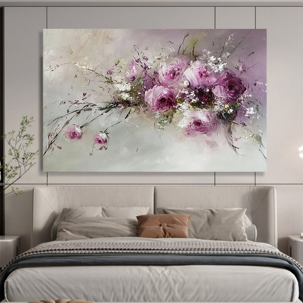 Pink, Purple, White and Green Floral Impasto "Romantic Blooms" Painting On Canvas HB0656