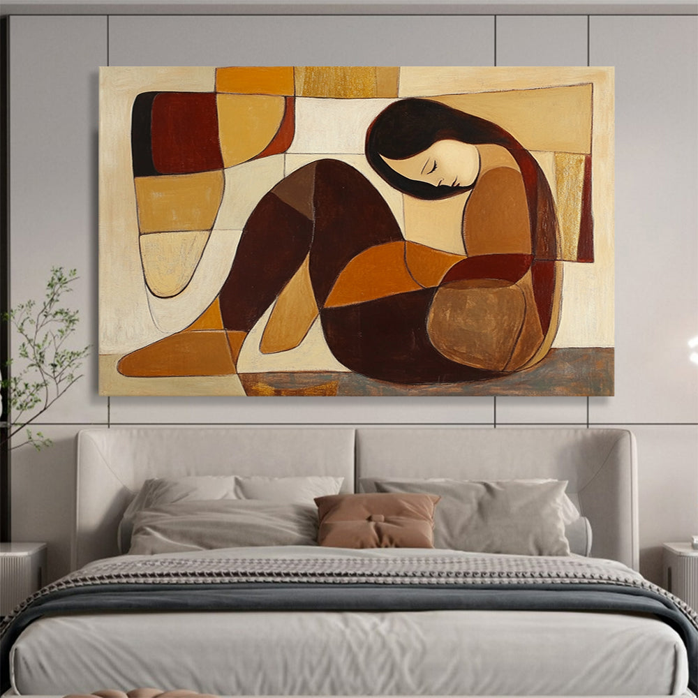 “Cubist - Style Figure” - Brown, beige, orange, Cubist Figurative Painting HB0634