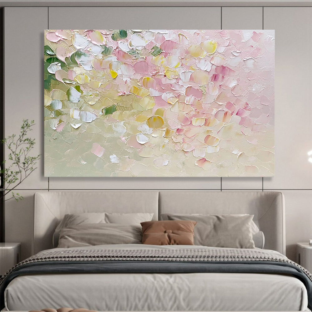 “Pastel Petals” - Delicate pinks, whites, greens, yellows; Textured flower petals; Impasto Floral Painting On Canvas HB1151