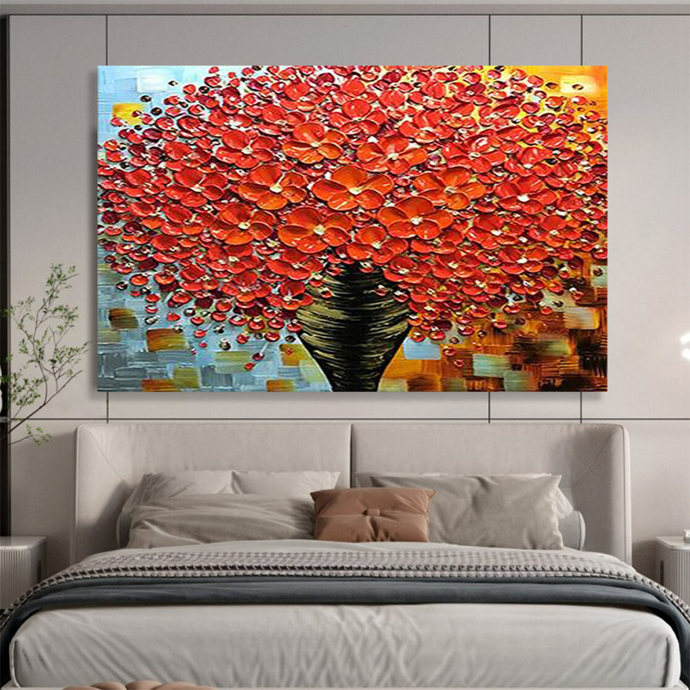 Textured Red Flower Tree - Striking Living Room or Dining Room Decor DLZ226