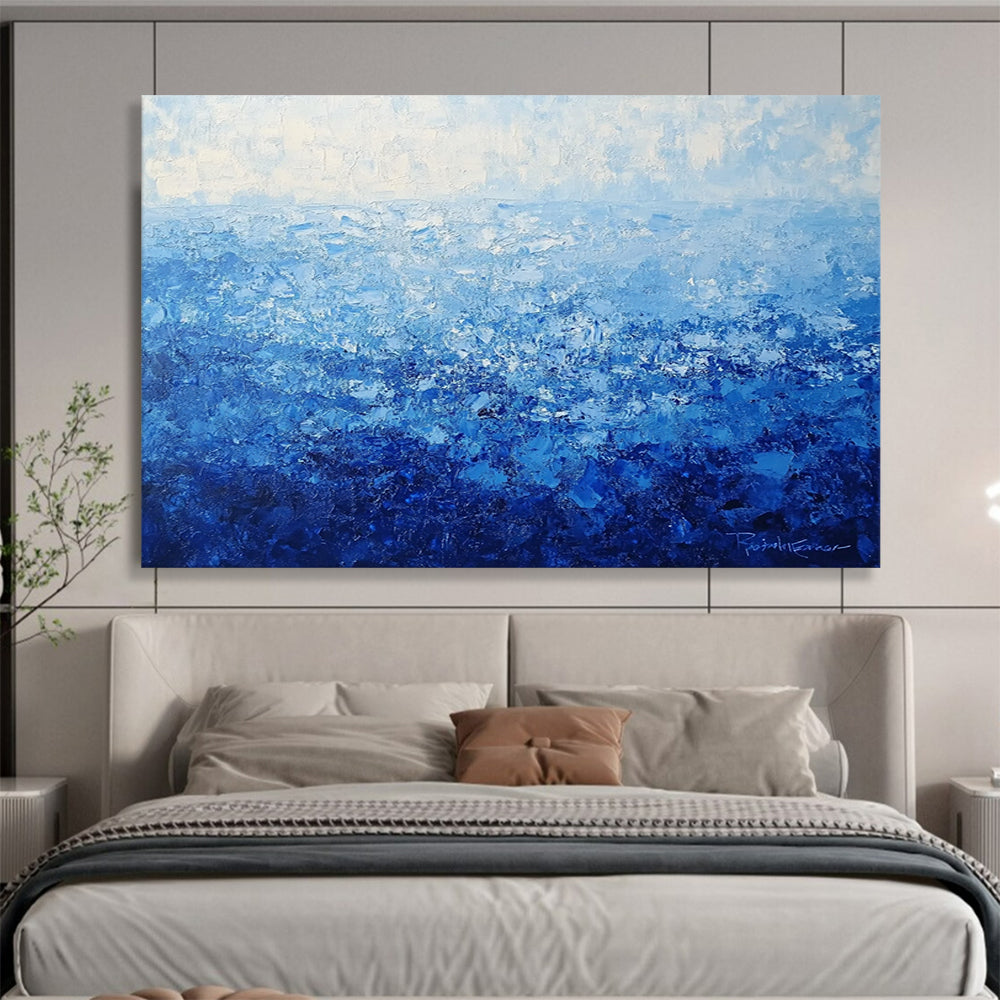 “Blue Gradient Textured Sea” - Blue, Gradient Textures, Sea - Like Painting On Canvas HB0843