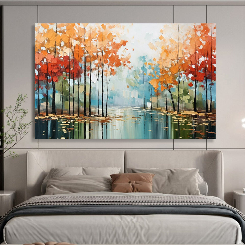 Misty Autumn Forest Art - Oversized Serene Bedroom Accent DLZ164