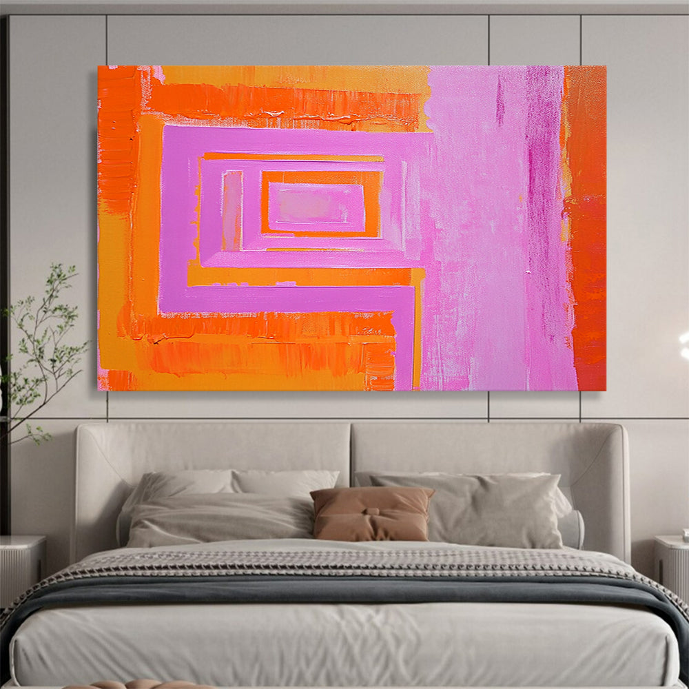 “Geometric Color Layers” - Orange, Pink, Purple, Stacked Rectangular Shapes - Acrylic Painting HB1659