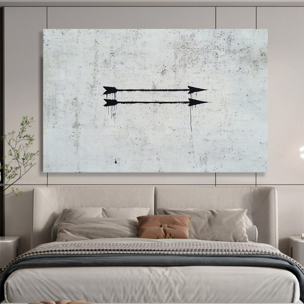 “Dripping Black Arrows” - Black, White, Street Art - Style Painting On Canvas HB0711