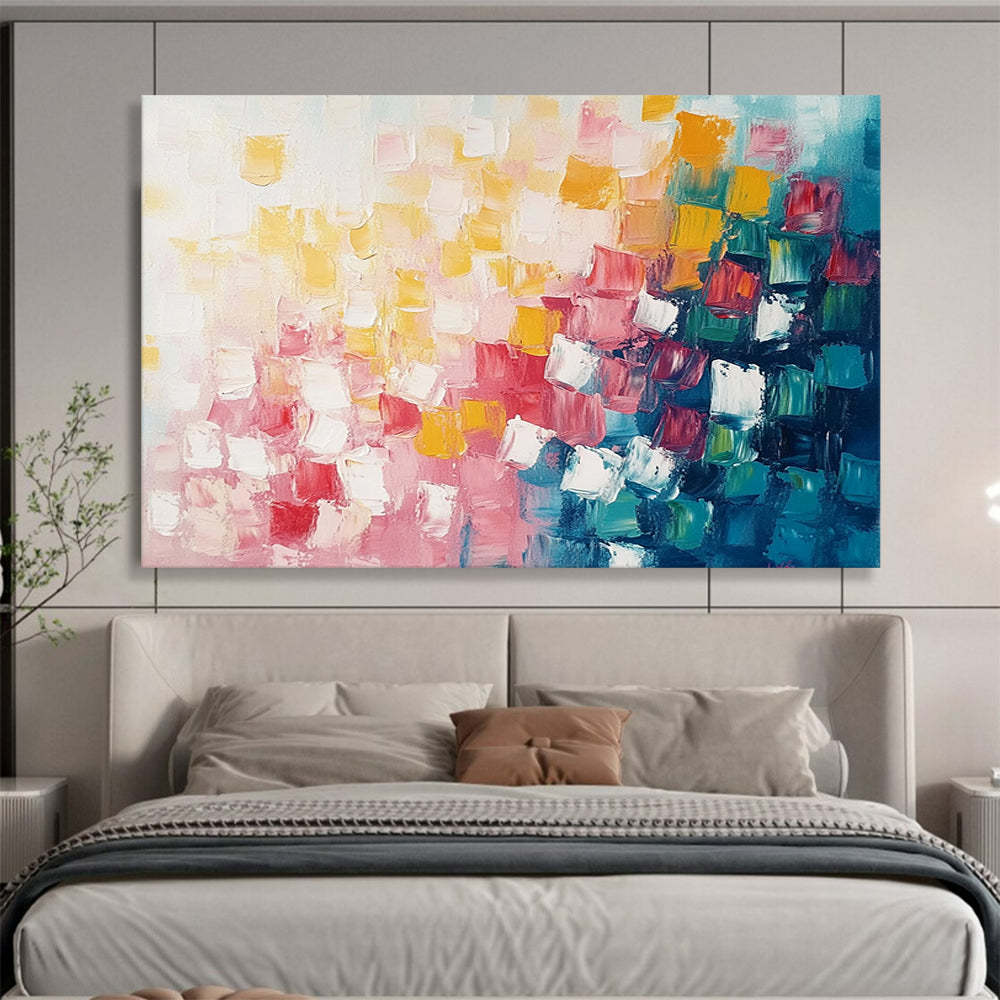 “Dynamic Square Composition” - Pink, Red, Yellow, Blue, White - Energetic Square Abstract - Acrylic Painting HB1321