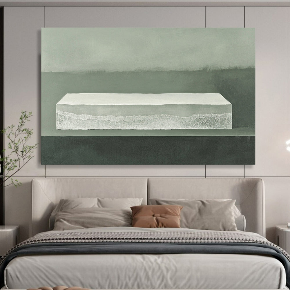 “Minimalist White Box with Lace” - White, Gray, Textured, Still Life Painting On Canvas HB0773