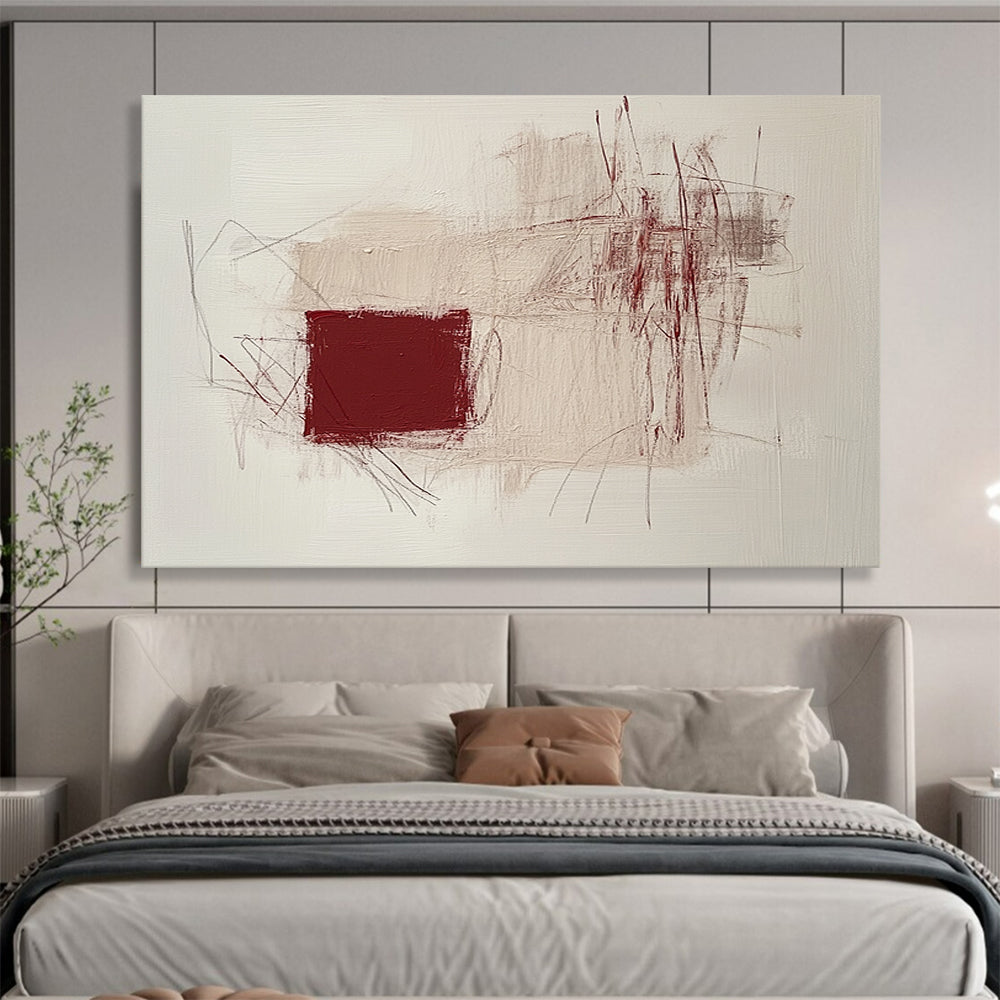 “Minimalist Maroon & Beige Abstraction” - Maroon, Beige, Abstract Shapes Painting On Canvas HB0767