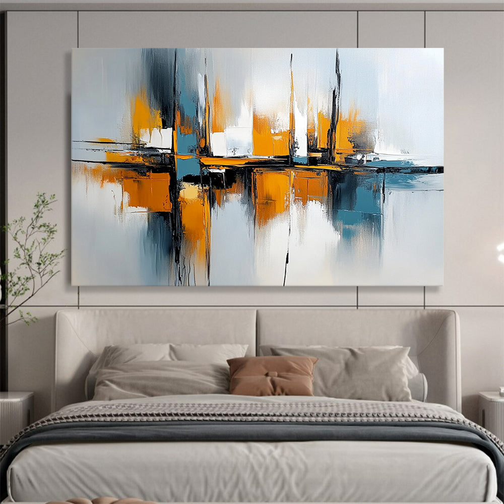 “Harbor Impressions” - Orange, Blue, Gray, Abstract Boats Painting On Canvas HB1038