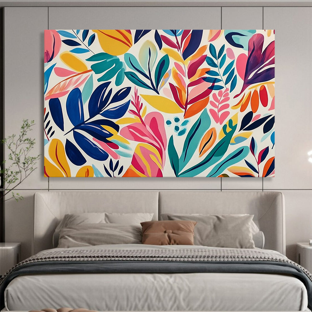“Colorful Leaf Pattern” - Blue, Green, Pink, Yellow, Vibrant Botanical Design - Gouache Painting HB1661