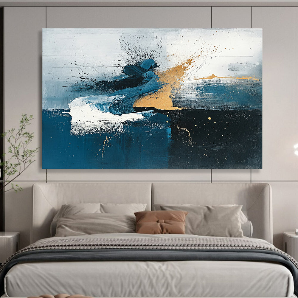 “Blue - Gray - Gold Abstract Dynamics” - Blue, Gray, Gold, Abstract dynamic patterns - Acrylic Painting HB1793