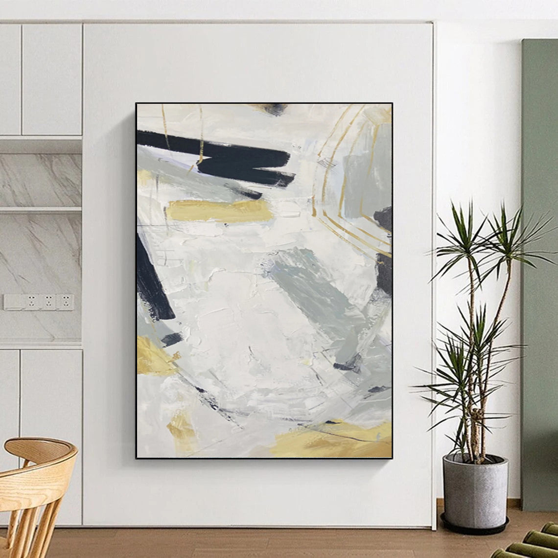 Extended Vertical Hand - Painted Custom Abstract Symphony (with Cloud Textures) for Office and Entryway DKH1587