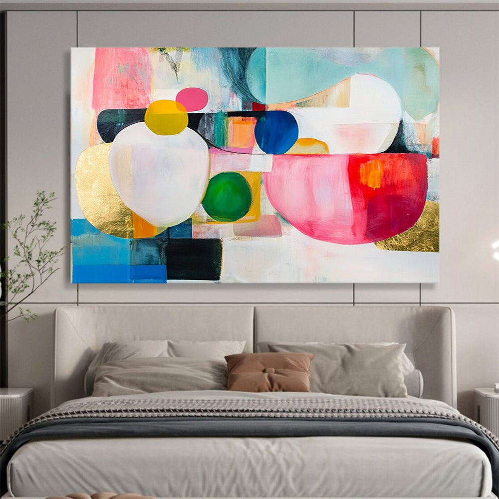 “Colorful Orbs” - Pink, Blue, Green, Circular Shapes - Abstract Expressionist Acrylic Painting HB1530