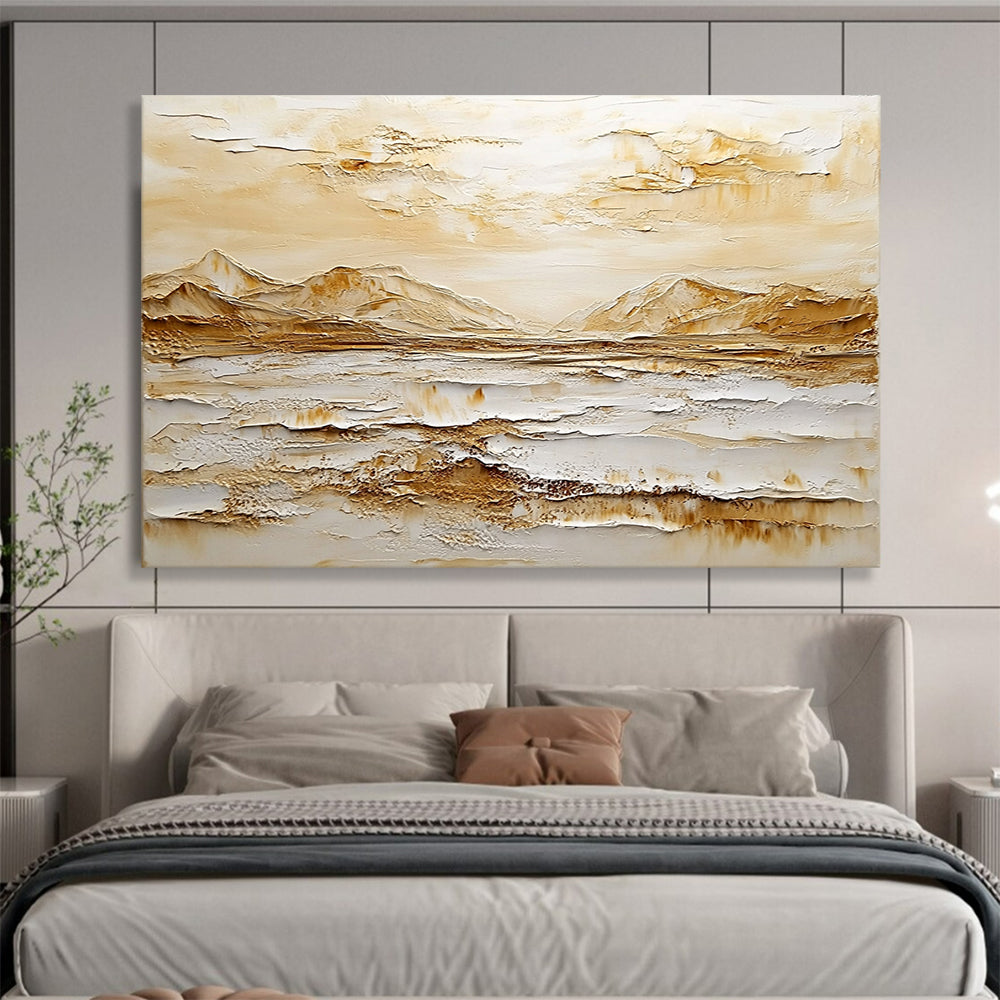 Neutral - Toned Textured Mountainscape - Minimalist Impasto Landscape Painting On Canvas HB0439