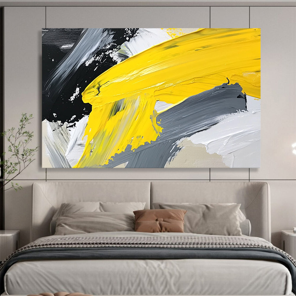 “Yellow - Gray Layered Abstraction” - Yellow, Gray, White, Textured Color Blocks - Acrylic Painting HB1627