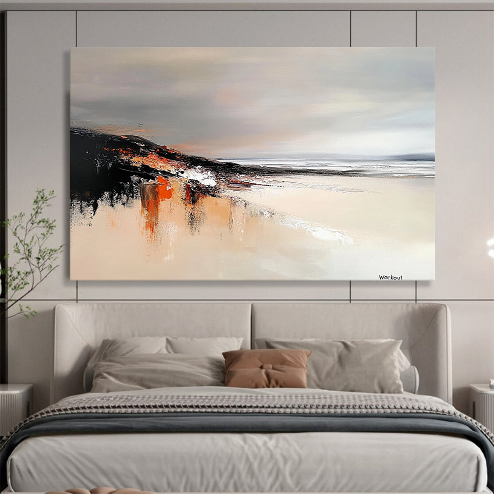 “Muted Tones Coastal Landscape” - Muted Gray, Orange, Abstract Coastal Landscape HB1121