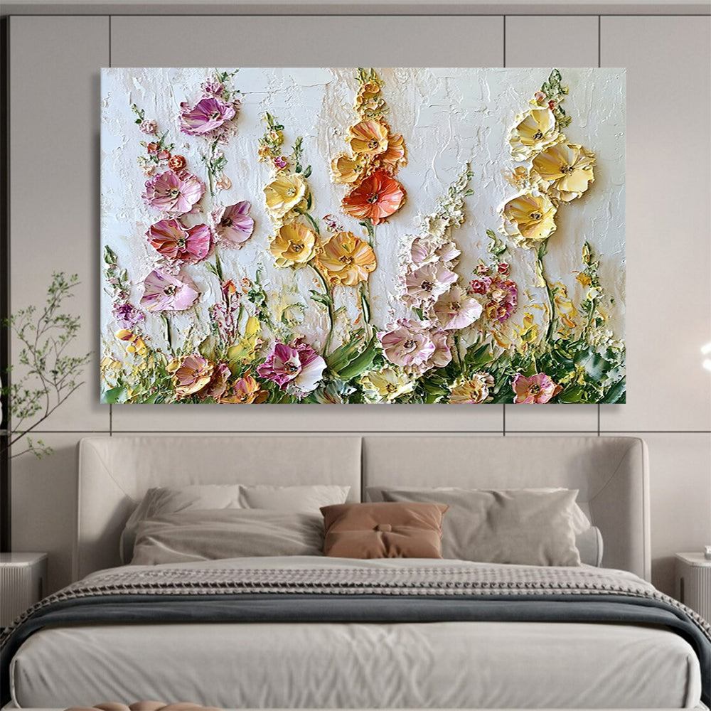 “Textured Floral Burst” - Pinks, Yellows, Purples, 3D Flower Relief - Palette Knife Floral Painting HB1558