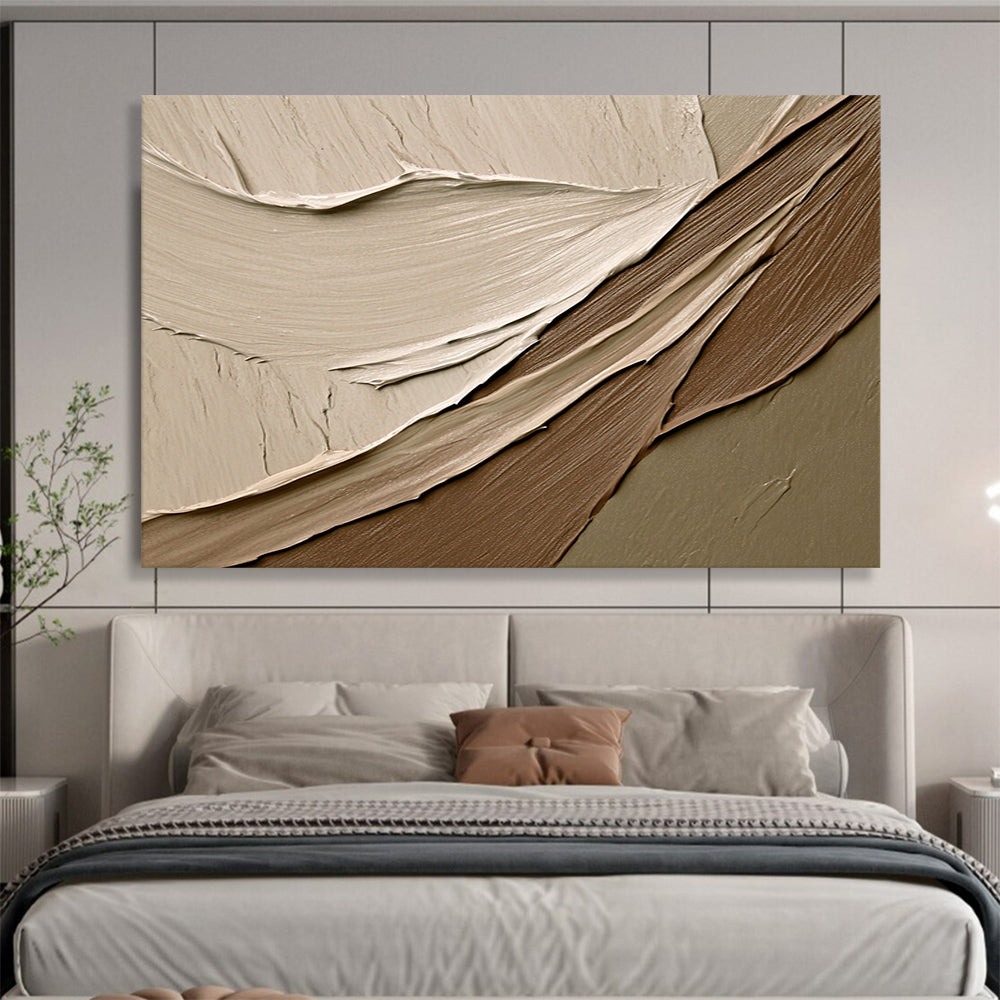 “Neutral Textured Waves” - Beige, Brown, Gray, Smooth Plaster - like Layers - Mixed Media HB1633