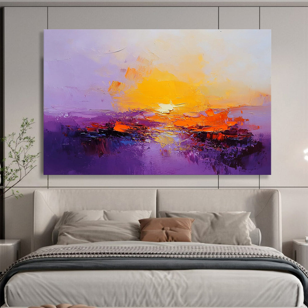 “Purple Sunset Glow” - Purple, Orange, Yellow, Radiant Skies and Water Painting On Canvas HB0933