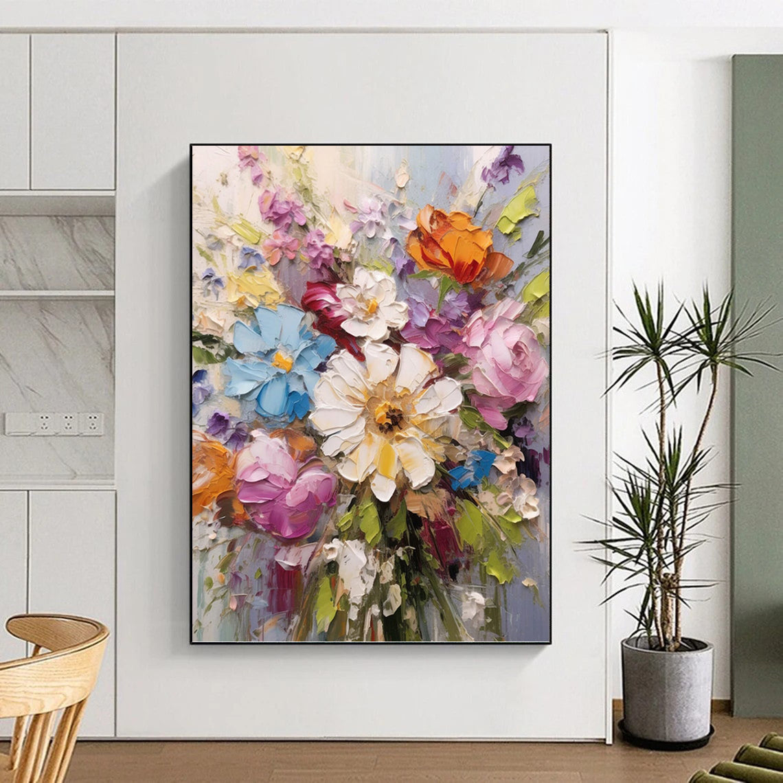 Grand Vertical Hand - Painted Custom Abstract Sonnet (with Crystal Textures) for Dining Room and Hotel DKH1593